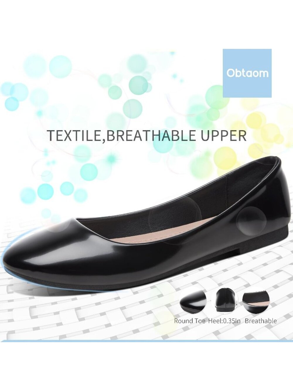 Women's Black Patent Round Toe Flats Slip On Stable Black Ballet Dress Shoes - Picture 3 of 5
